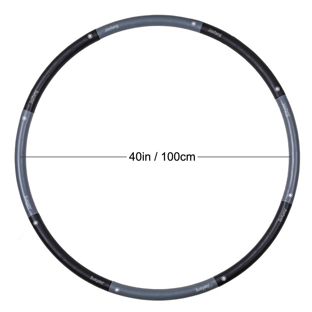 Joofang 5lb Exercise Hoops for Adults, 40in Adjustable Hoola Hoop, Weighted Black Hoop, Fitness Hoop for Weight Loss, Abdominal Trainer Fitness Training, Fat Burning, Home Gym Core Workout