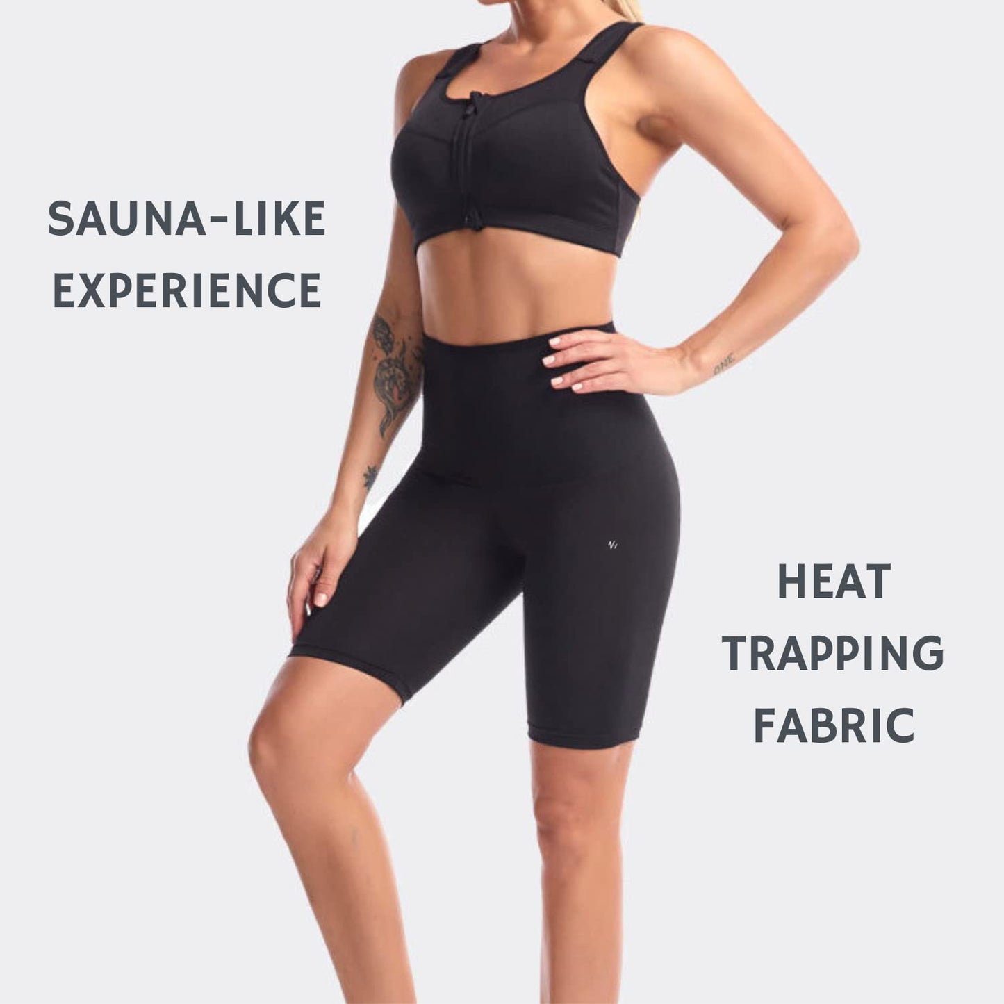 NANOHERTZ Sauna Sweat Suit Weight Loss Shapewear Shorts Pockets Waist Trainer Body Sweatsuit Exercise Fitness Gym Women Girls