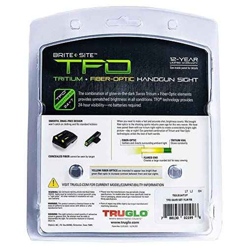 TRUGLO TFO Tritium & Fiber-Optic Handgun Sight Durable Snag-Resistant Glowing Night Sight, Compatible with Kahr Arms Handguns