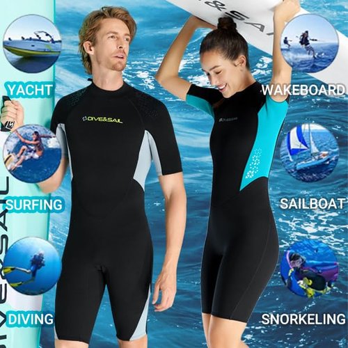 Mens Shorty Wetsuit Womens 1.5mm Shorty Wetsuit Keep Warm Back Zip Spring Wetsuit for Swimming Diving Surfing Spearfishing Snorkeling M Size