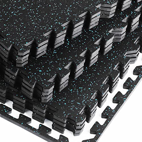 0.56 Inch Thick Gym Flooring for Home Gym with Rubber Top - 24 Sq Ft Interlocking Gym Floor Tiles - Workout Equipment Vibration Reduction Mats - 6 Pcs 24 x 24in Tile, Black & White