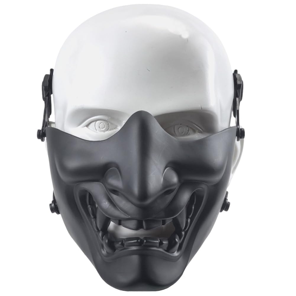 ATAIRSOFT Halloween Costume Cosplay BB Gun Evil Demon Monster Kabuki Samurai Hannya Oni Half Cover Airsoft and Prop Mask (Black - Simplified Version)