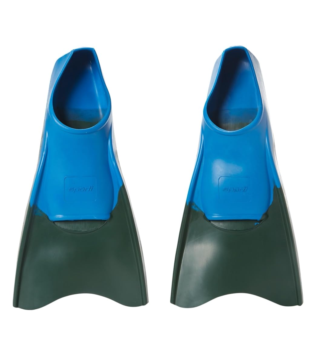 Sporti Adult-Kids Short Swim Fins, Floating Fin for Swimming & Snorkeling, Swim Flippers for Training - Blue/Blue - M 13-14 / W 14-15