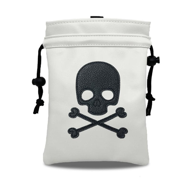 Skull Golf Valuables Pouch Bag with Drawstrings - Premium Faux Leather Tee Pouch Accessorries for Men, White Ball Bag