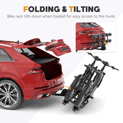 HOPE YOU READY 2 EBike Rack with Ramp, 2'' Hitch Mounted Lockable Bike Racks, 200lbs Capacity Foldable Platform, Up to 3'' Fat Tire Carrier for Standard and Electric Bicycles for Car SUV Truck RV