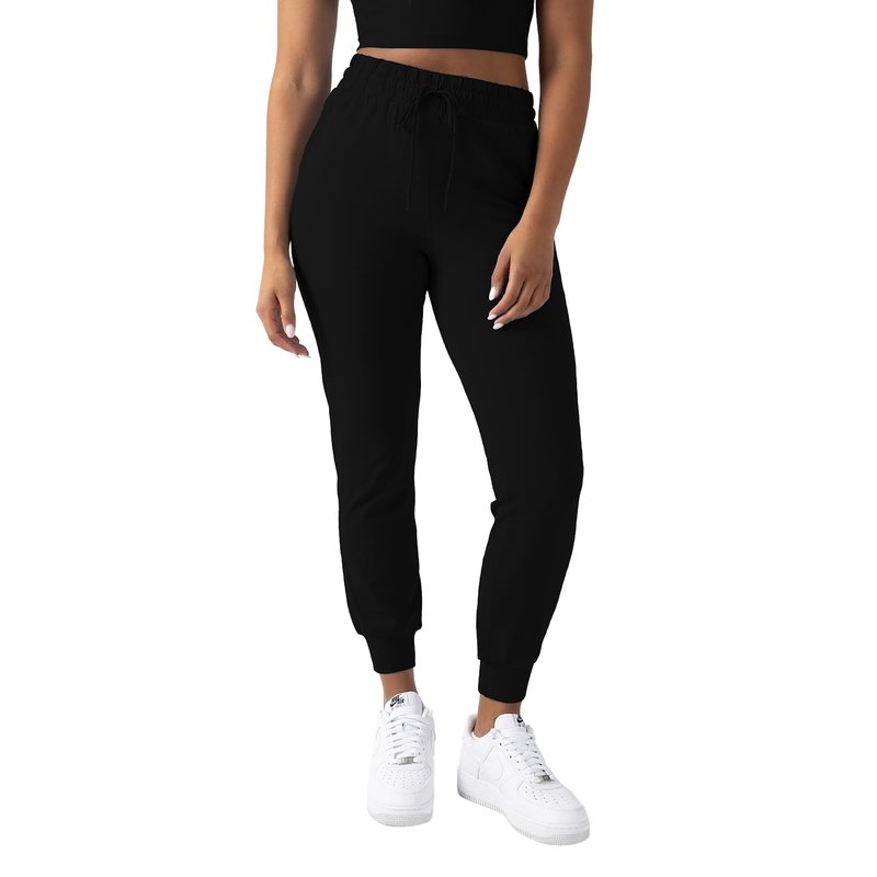 YITTY Active Women's Ultraluxe High-Waist Jogger Pant, Athleisure, Draw-String, Breathable, Pockets, Iconic Black, XL, Regular