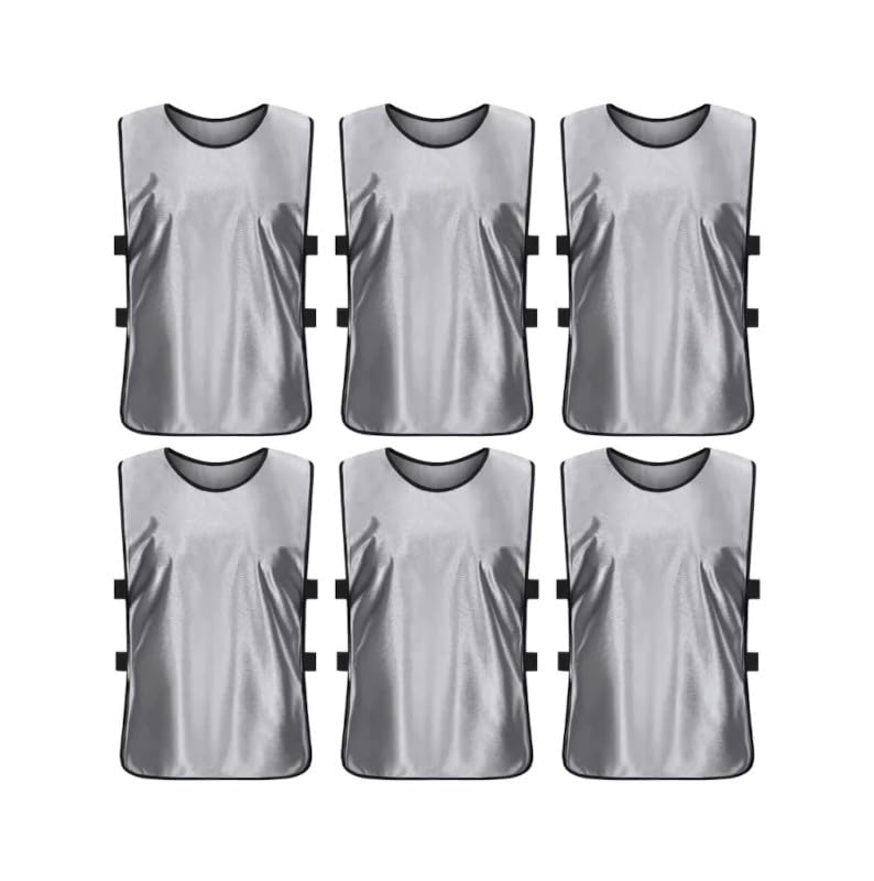 LAFASA Team Practice Scrimmage Vests Sport Pinnies Training Bibs with Open Sides (6, Silver Gray, Large)