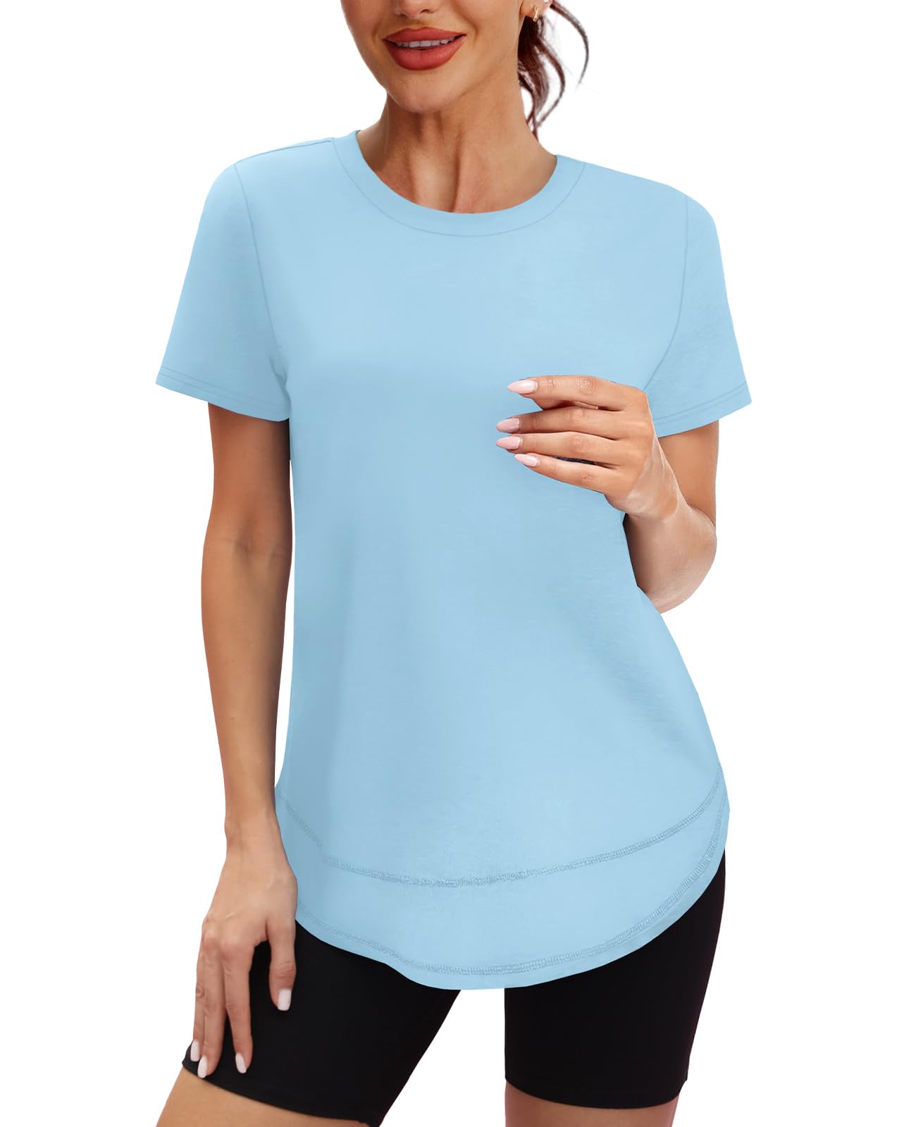Workout Tops for Women Spring Summer Short Sleeve Golf Outfits Gym Essentials Activewear Running Shirts Blue S
