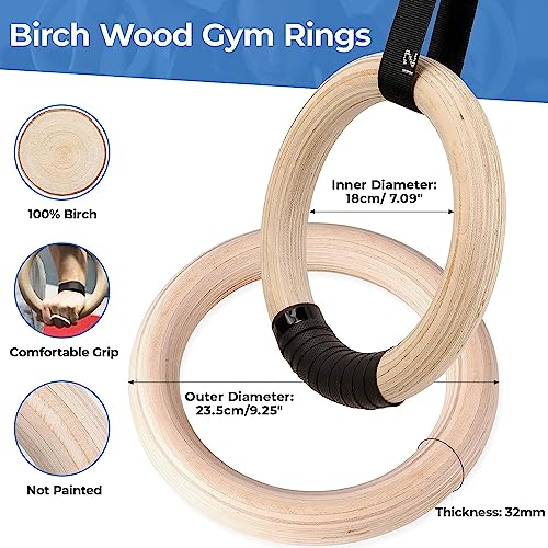 LIFERUN Gymnastics Rings, Olympic Rings Wooden 1100lbs with Adjustable Metal Buckle 16.7ft Long Straps, Pull Up Rings Workout Rings for Home Gym(Black)