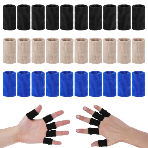 Finger Sleeves Protectors, 30 Pcs Compression Finger Sleeves for Arthritis Elastic Thumb Splint Brace Support Breathable Fingers Tape for Fingers Swelling Sports Joint Pain Relief