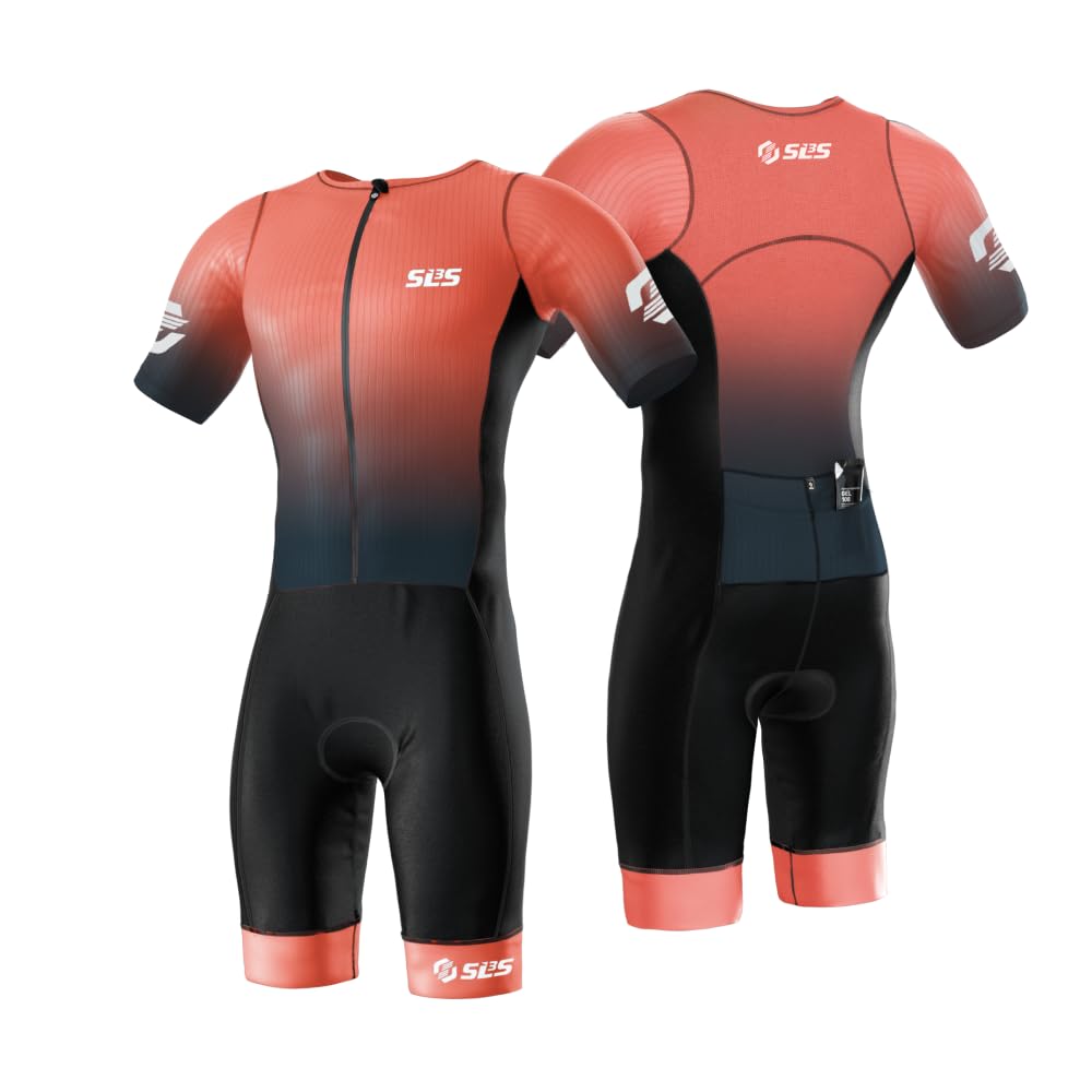 SLS3 Triathlon Suits Mens Elite Aero Tri Suit Men - Trisuit Triathlon - Full Zip, Aero Sleeves, Internal and Rear Pockets (Horizon, Large)