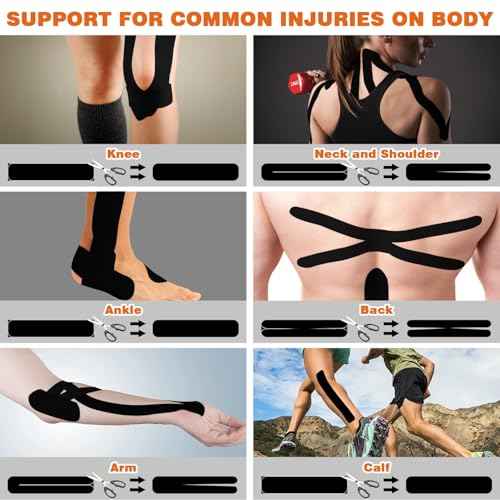 Kinesiology Tape for Knees & Shoulder -2 Rolls Elastic Athletic Sports Tape for Knee Pain Relief, Muscle Strain Relief, Joint Support & Plantar Fasciitis, Waterproof, Breathable & Zero Latex, Black