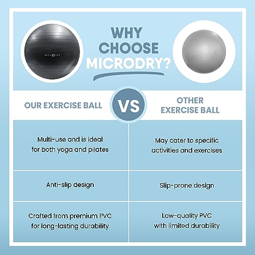 MICRODRY - Exercise Ball for Yoga, Pilates, Core-Enhancement, Strength Training & More, Balance Ball for Enhancing Flexibility, Pump Included, Grey