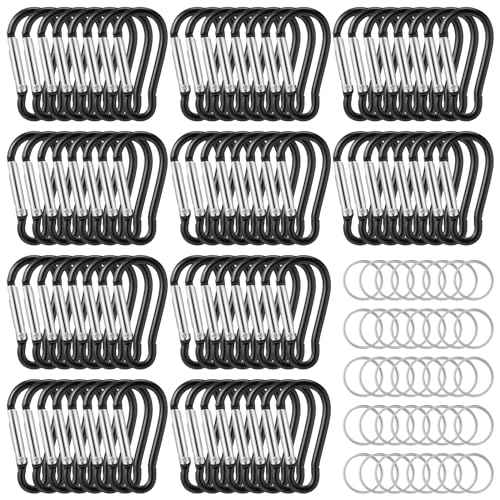 200 Pcs 1.8" Bulk 100 Aluminum Clip Keychains with 100 Keyrings Metal Mini Spring Snap Hooks for Camping Hiking Traveling Outdoor Activities