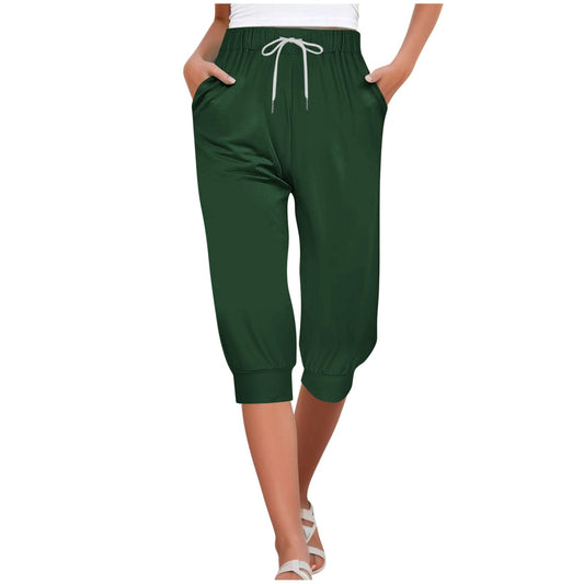 Womens Capri Sweatpants Joggers Summer Casual Cropped Jogger Pants Gym Workout Yoga Capris with Pockets Army Green