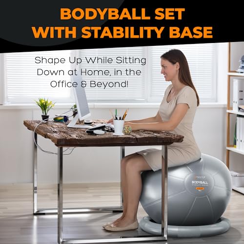 MANTRA SPORTS Heavy-Duty Exercise Ball Chair for Office with Base and Accessories - Yoga Stability Ball for Working Out, Physical Therapy, Home Fitness, Pregnancy, Labor Birthing Ball - Black, 75 cm