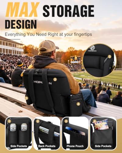 HOPERAN Deep Black 21in Heated Stadium Seat for Bleachers, Extra Thick Back Support