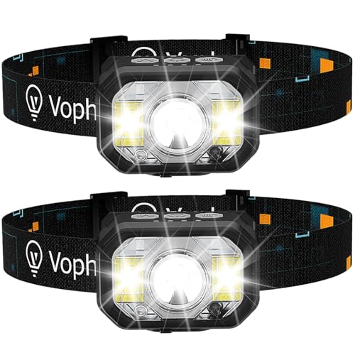 Voph Head Lamp 2 Pack, 1200 Lumens USB Type-C Motion Sensor Rechargeable Headlamp, 6 Modes Ultra-Light Headlamp with Red Light, Waterproof Led Headlamp for Hiking Camping Fishing Running Hunting