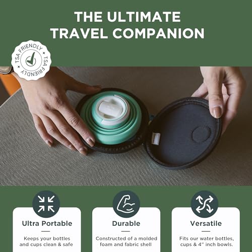 HYDAWAY Collapsible Water Bottle Travel Case - Store & Protect Bottles, Bowls & Folding Cups I Travel, Camping, Hiking & Festival Essentials, TSA Mini Accessory Bag for Air Travel with Carabiner Clip