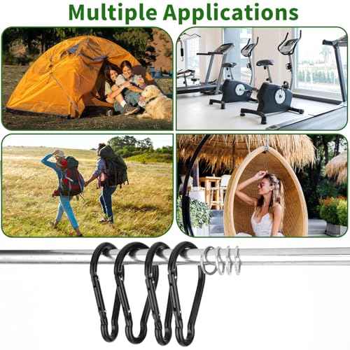 Ouligay 4pcs Large Carabiner Clip 4 inch D Ring Heavy Duty Carabiner Clips, Spring Snap Hook Small Carabiner Clips with Key Rings Aluminum Carabiner Keychain for Outdoor Camping Swing Hiking Dog Leash