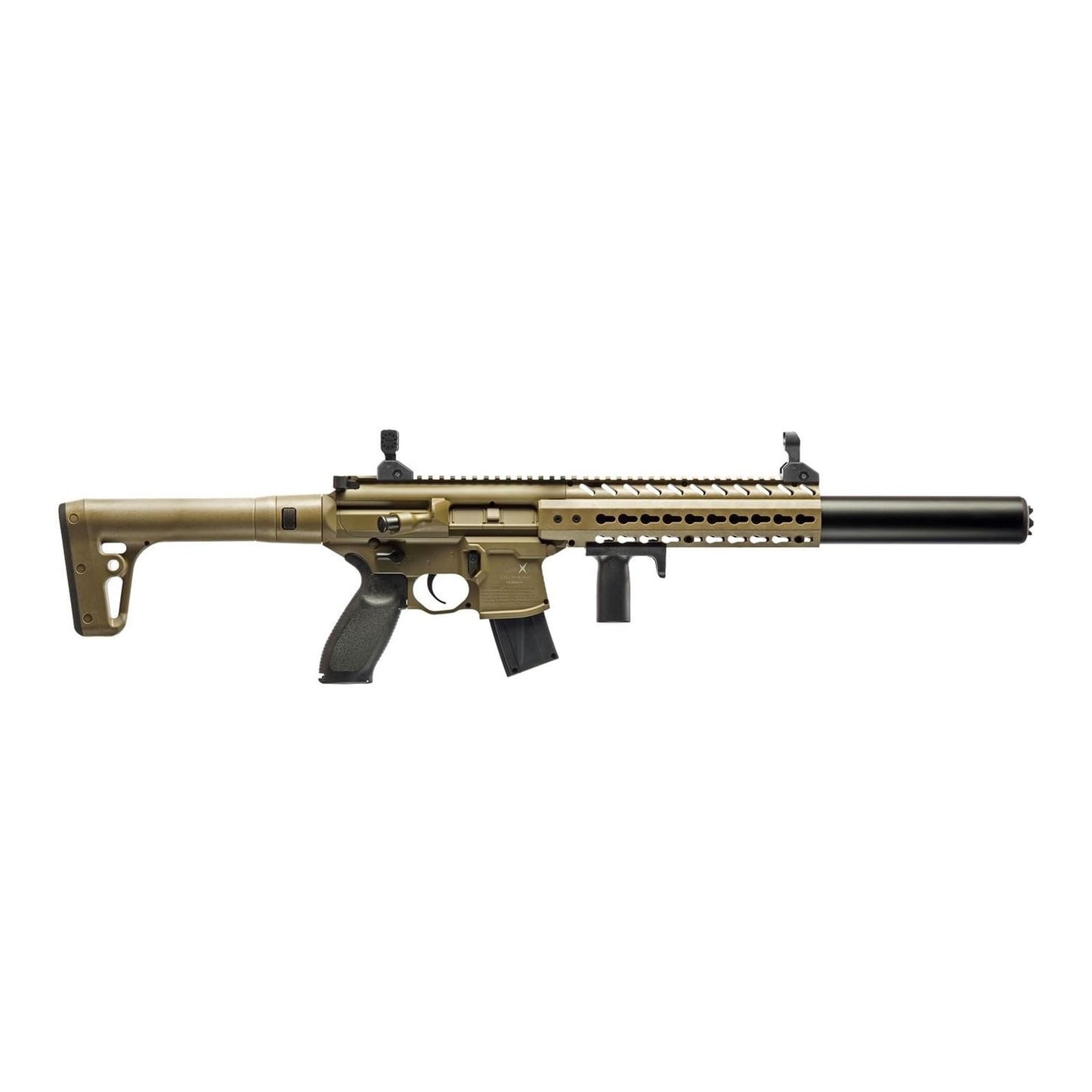 SIG SAUER MCX CO2-Powered Semi-Automatic .177 Caliber Pellet Air Rifle with Flip-Up Front & Rear Sights - 30rd Rapid Pellet Magazine Included - FDE