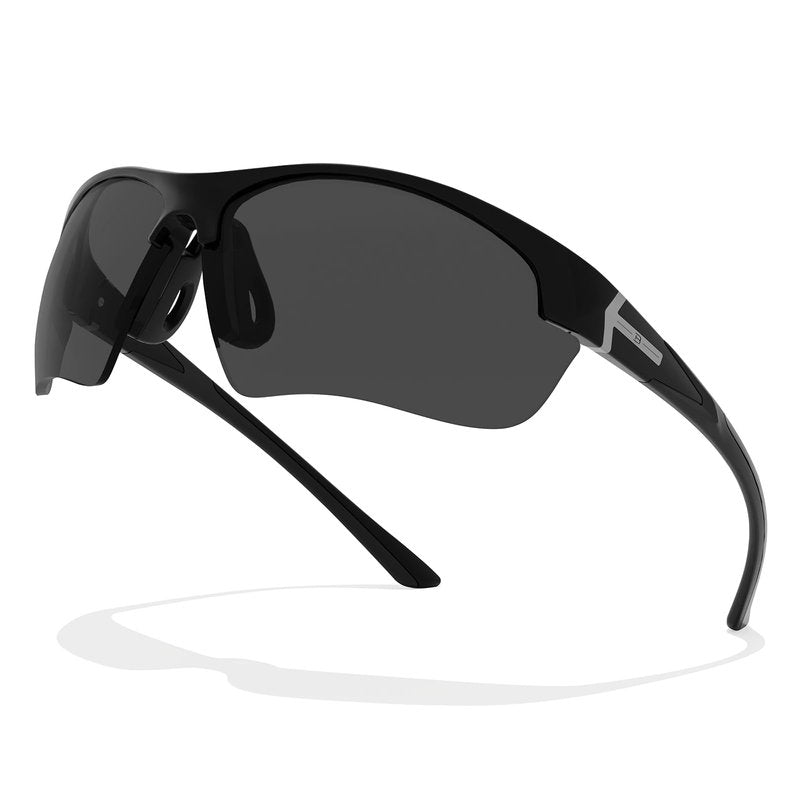 B.N.U.S Sports Sunglasses polarized UV Protection - Perfect Fit for Cycling, Running, Baseball, Rowing, Outdoor Sports (Black/Black Polarized, PC Lenses)
