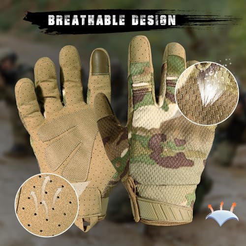 AXBXCX Tactical Gloves for Men Breathable Flexible Touch Screen Full Finger Gloves for Airsoft Paintball Motorcycle Cycling Hunting Camping Camouflage M