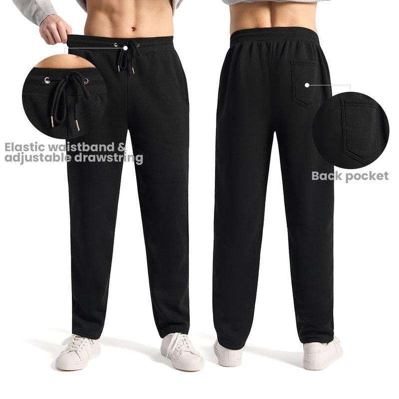 OAKVON Men’s 3 Pack Fleece Sweatpants with Pockets, Active Athletic Pants Workout Jogger Open Bottom