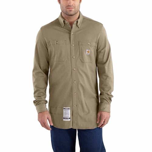 Carhartt mens Flame Resistant Force Cotton Hybrid Shirt, Khaki, Medium US