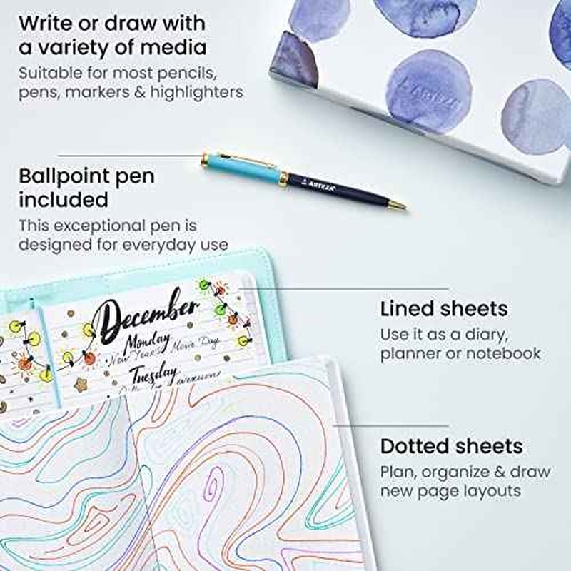 ARTEZA Journal Gift Set, Pack of 2, 6x8 Inches, 70 Sheet Notebooks with Double-Sided Lined and Dotted Paper, Journal Holder, and 1 Black Ink Pen