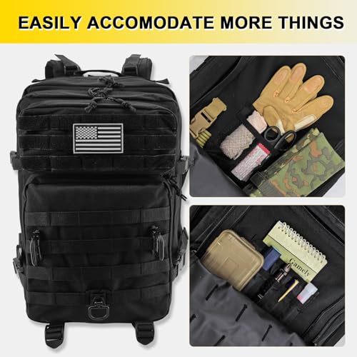 Hannibal Tactical 40L MOLLE Assault Backpack, Tactical Pack Military Army Camping Rucksack, 3-Day Pack Trip w/Patch, D-Rings