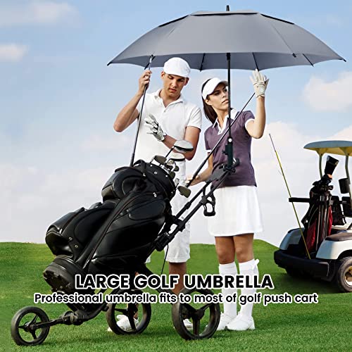 ZOMAKE Large Golf Umbrella 62 Inch - Double Canopy Vented Golf Umbrellas for Rain Windproof Automatic Open Golf Push Cart Umbrella Oversize Stick Umbrellas for Men Women(Grey)