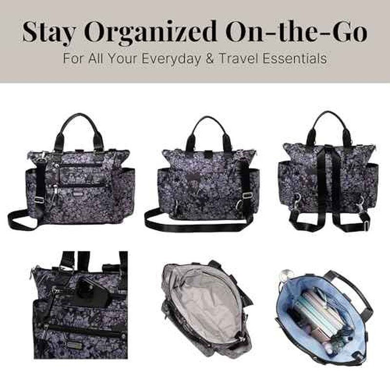 Baggallini Womens 3-in-1 Convertible Backpack, Black Hydrangea, One Size US