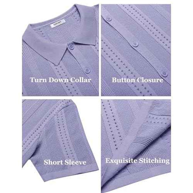 COOFANDY Men's Knit Shirts Short Sleeve Button Down Polo Shirt Fashion Casual Summer Beach Shirts