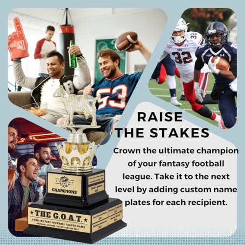 Alpha Awards Large Custom Goat Trophy for Fantasy Football League-G.O.A.T.-Greatest of All Time Funny Trophy-Traveling Perpetual Award-Personalized Laser Engraved Plate (Large Custom FFL G.O.A.T.)