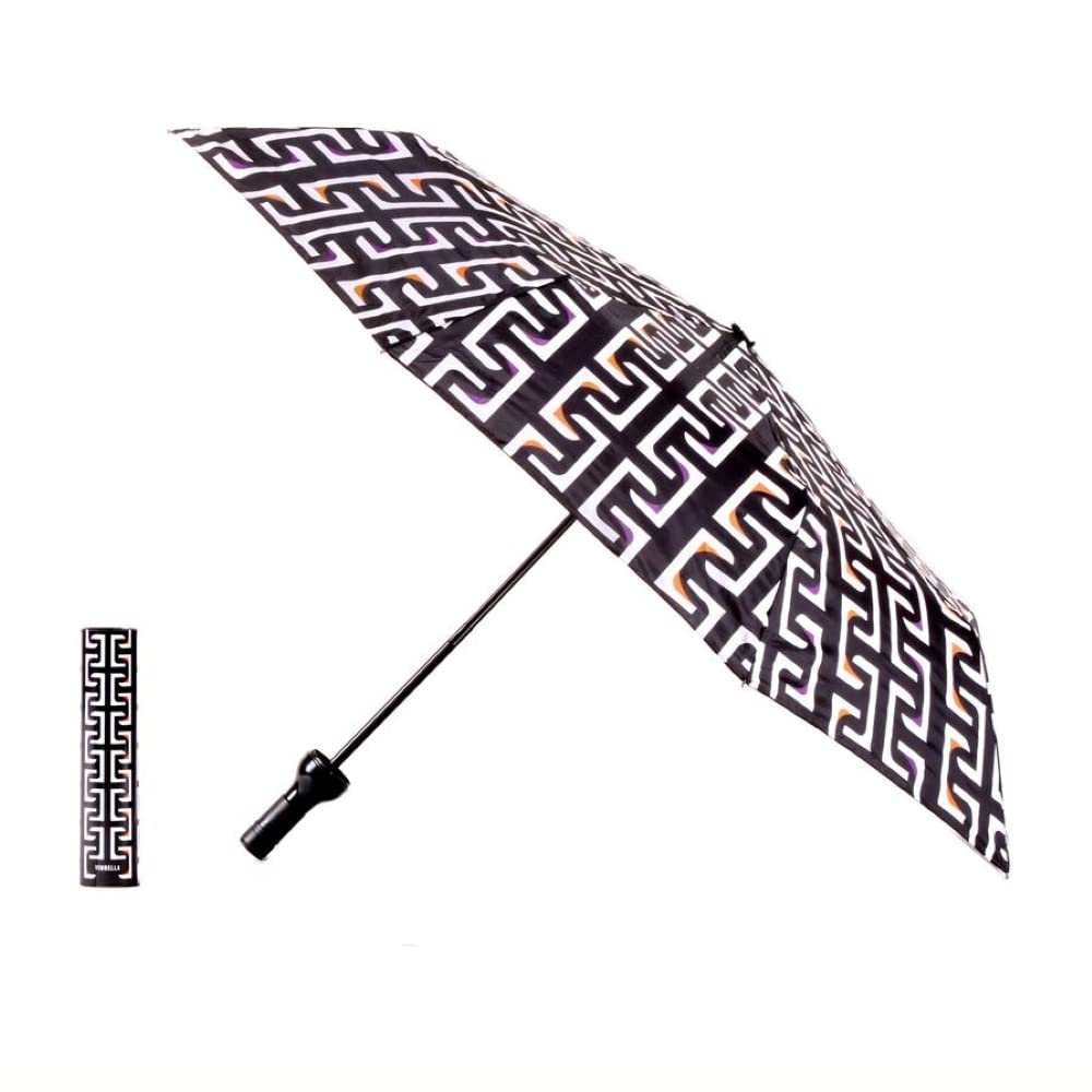 VINRELLA Wine Bottle Umbrella - Black Geometric Print - Portable and Compact, Waterproof and Windproof, UV Blocker