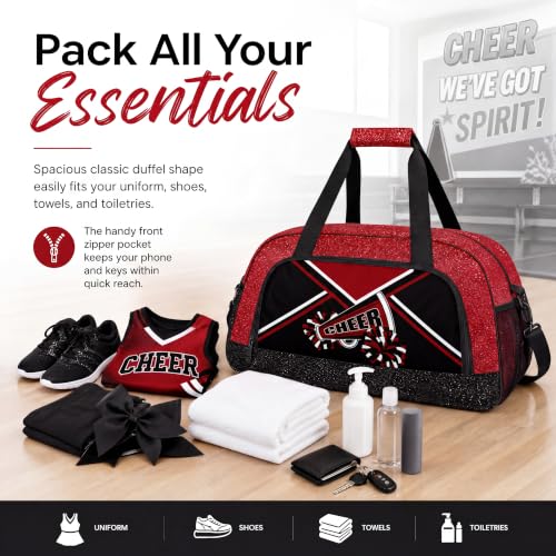YYLXIA Glitter Red Cheer Duffel Bag with Bow Keychain - Gym & Dance Bag for Women
