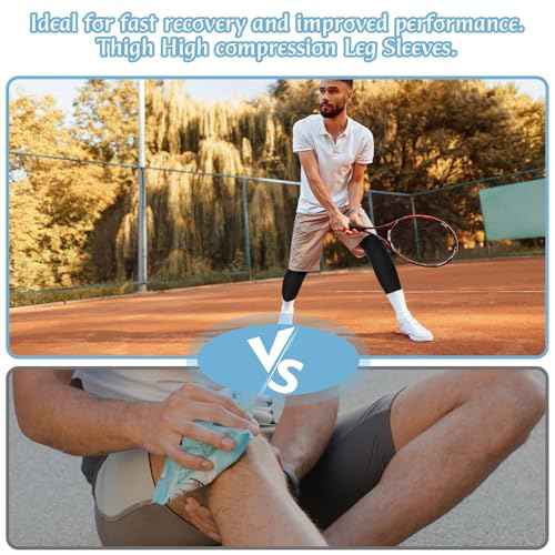 Thigh High Compression Stockings 20-30 Mmhg Compression Leg Sleeves with Silicone Anti-slip Strap Footless Compression Socks for Sport Running Edema, Black, XL