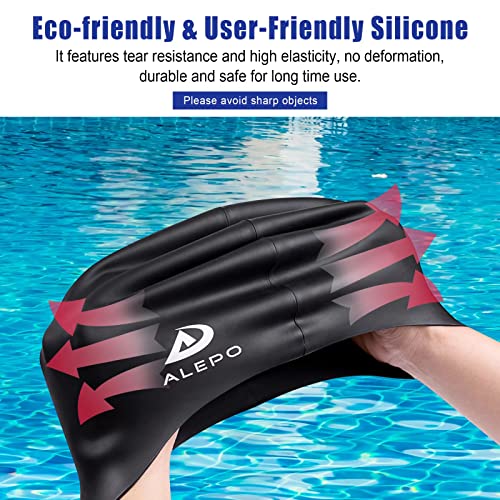 Womens Swim Cap for Long Hair, High Elasticity Thick Silicone Swimming Hats for Women Men Unisex Adults, Bathing Swimming Caps with Ear Plugs and Nose Clip, Keep Your Hair Dry