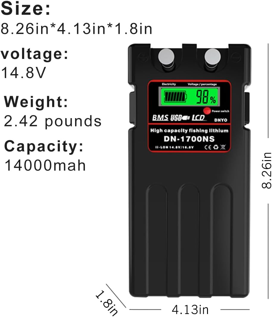 Electric Fishing Reel Battery - 14.8V 9600mAh with Built-in Protection Chip | Includes USB Ports & Case