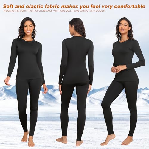 Thermal Underwear for Women Long Johns Set Fleece Lined Warm Base Layer Long Sleeve for Weather Top Bottom Winter