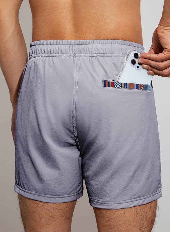 JMIERR 2 in 1 Hybrid Shorts Men Casual Drawstring Summer Quick Dry Beach Workout Gym Running Athletic Shorts with Compression Liner and Pockets, M,Light Grey