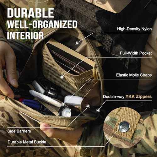 OneTigris MOLLE Pouch, Tactical Admin Pouch Belt EDC Tool Organizer Zippered Utility Waist Pack 7.5"x5"x2"