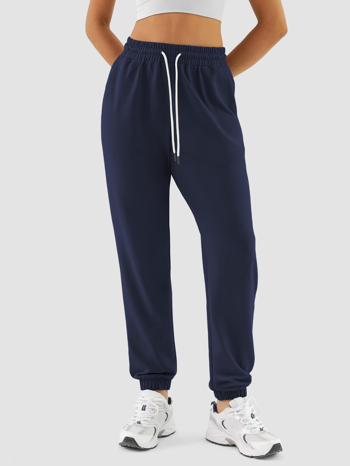 ATHMILE Women's Cinch Bottom Sweatpants High Waisted Athletic Joggers Lounge Pants with Pockets Dark Blue