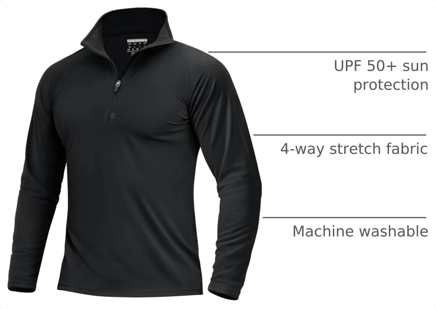 Boladeci Men's UPF 50+ Sun Shirts 1/4 Zip Long Sleeve SPF UV Protection Lightweight Quick Dry Quarter Zip Golf Shirts Black