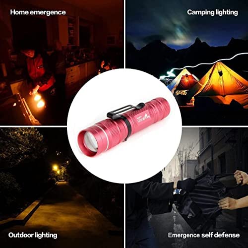 ULTRAFIRE Small Tactical LED Flashlight with AA Battery, 300 Lumens 3 Modes Adjustable Focus Bright Mini EDC Flashlight for Kids Camping Outdoor, J3 (Pink)