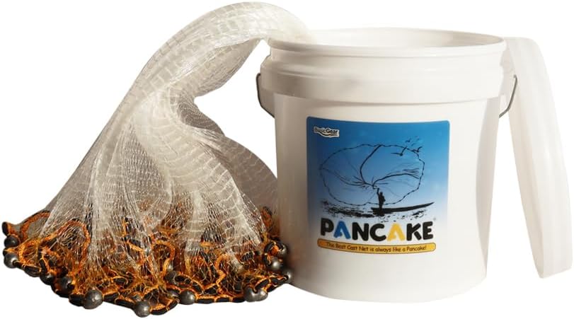 Pancake Cast Net - Heavy-Duty 1.0+ lb/ft Weights for Freshwater & Saltwater | 4ft to 12ft Radius, Pro Grade Mesh Sizes