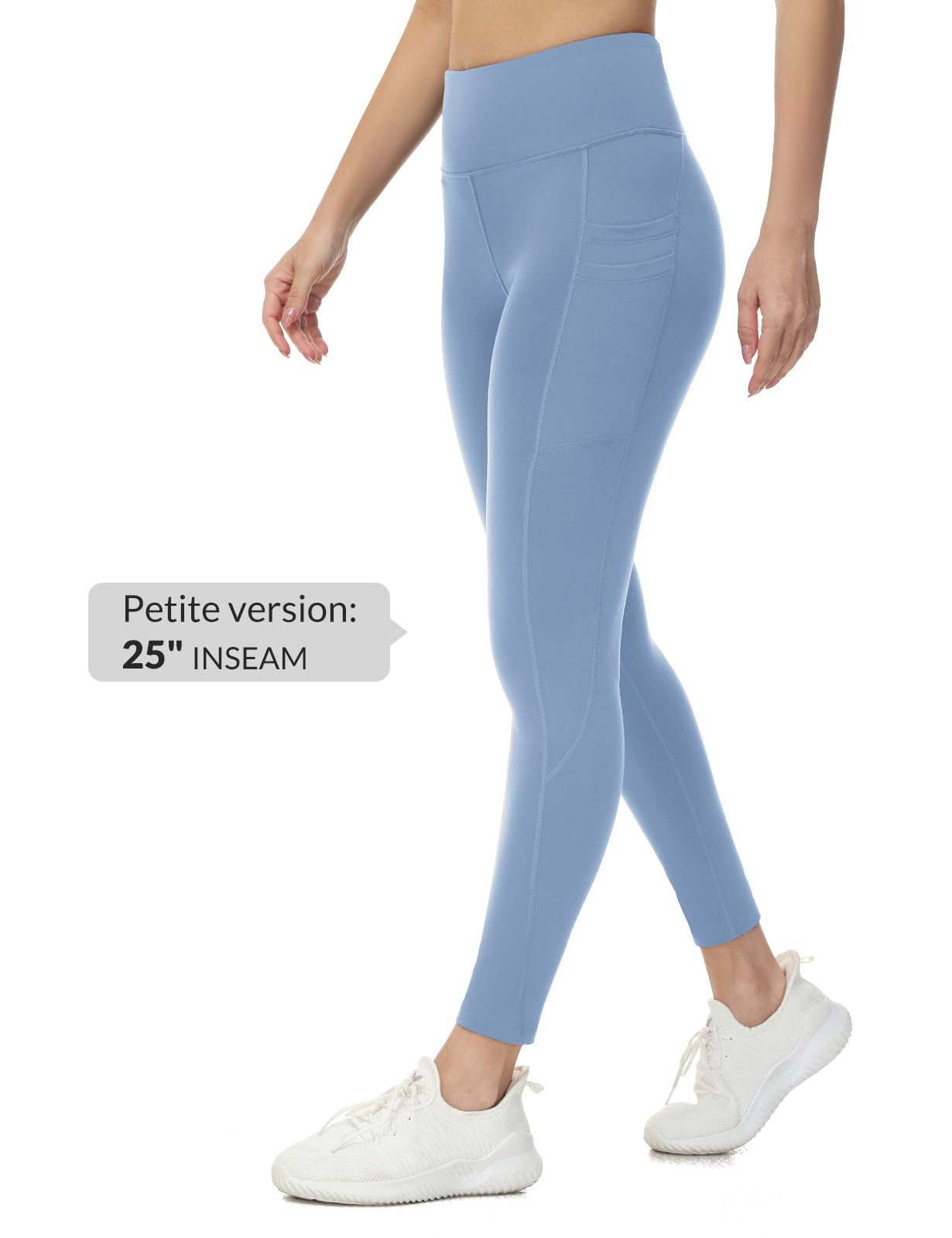 baleaf Fleece Lined Leggings Women Water Resistant 25" Petite Winter Warm Legging Thermal Running Tights Yoga Hiking Pants Light Blue 2XL