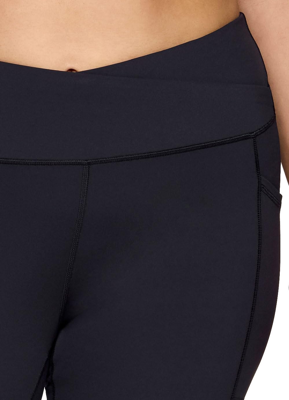 RBX Active Squat Proof Capri Yoga Legging for Women Crossover Waistband Cropped Workout Tights with Pockets Black L