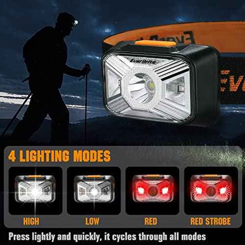 EverBrite Headlamps Rechargeable with Red Light - Outdoor LED Flashlight Head Lamps, Waterproof Dustproof Gear for Hiking Camping Essentials, 2 Pack